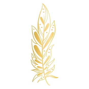 Golden feather graceful beautiful decoration isolated vector illustration