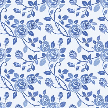 monochrome blue color rose seamless pattern. vector