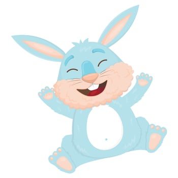 Cute blue hare jumping for joy vector