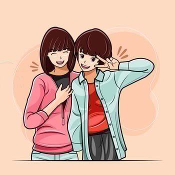 Two young girls having happy expressions vector illustration free download