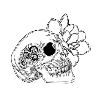 Skull flower tattoo vector illustration