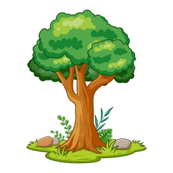 Green Tree Cartoon Isolated on White Background, Vector Illustration of Green Tree Cartoon