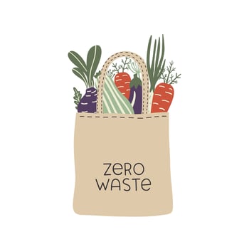 Textile eco-friendly reusable shopping bag with lettering Zero Waste. vector