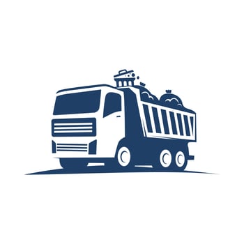 llustration of Roll-off  dumpster truck, vector art, logo template.