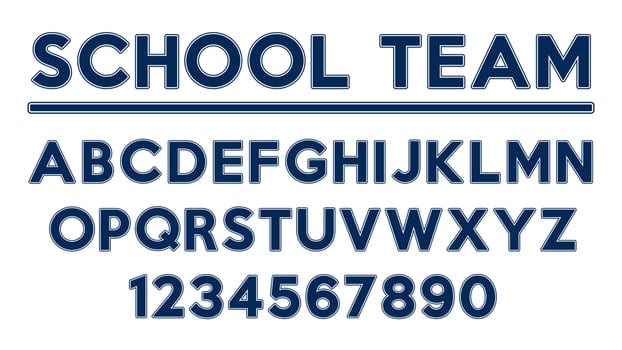 Classic vintage American style sports font. School and university style font. vector