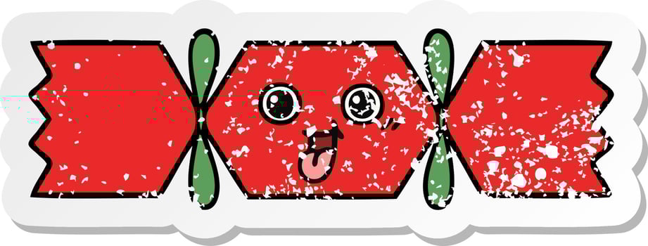 distressed sticker of a cute cartoon christmas cracker vector