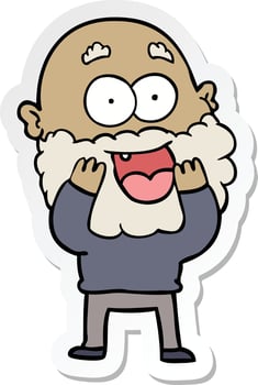 sticker of a cartoon crazy happy man with beard gasping vector