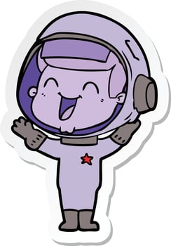 sticker of a happy cartoon astronaut vector