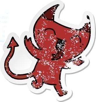 distressed sticker cartoon of cute kawaii red demon vector