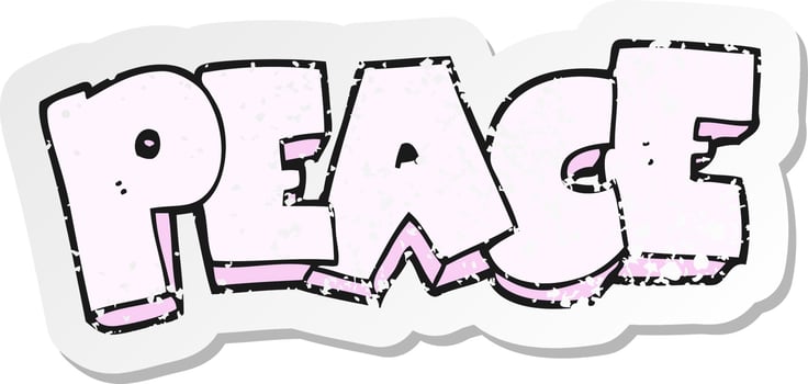 retro distressed sticker of a cartoon word peace vector