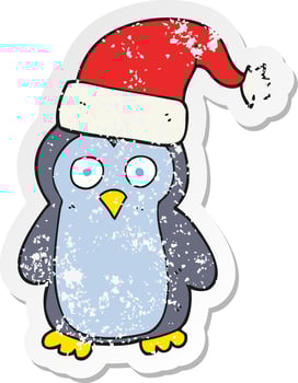 retro distressed sticker of a cartoon penguin vector