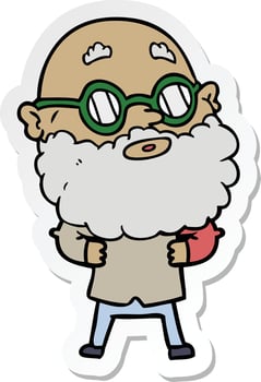 sticker of a cartoon curious man with beard and glasses vector