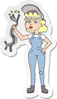 sticker of a cartoon electrician woman vector