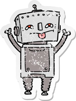 distressed sticker of a cartoon robot vector
