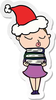 sticker cartoon of a calm woman wearing santa hat vector