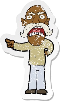 retro distressed sticker of a cartoon angry old man vector