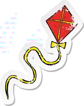 retro distressed sticker of a cartoon flying kite vector