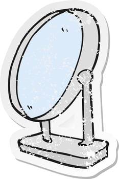 retro distressed sticker of a cartoon mirror vector