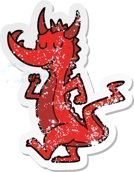distressed sticker of a cartoon cute dragon vector