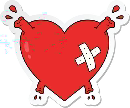 sticker of a cartoon heart squirting blood vector