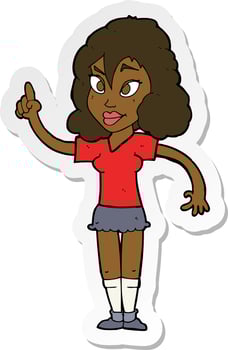 sticker of a cartoon pretty woman with idea vector