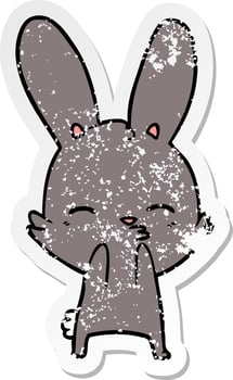 distressed sticker of a curious bunny cartoon vector