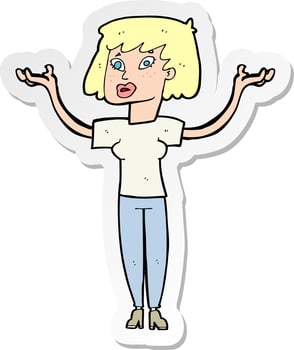sticker of a cartoon woman holding up hands vector