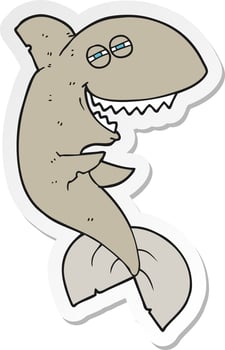sticker of a cartoon laughing shark vector