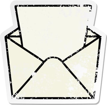 distressed sticker of a quirky hand drawn cartoon letter and envelope vector