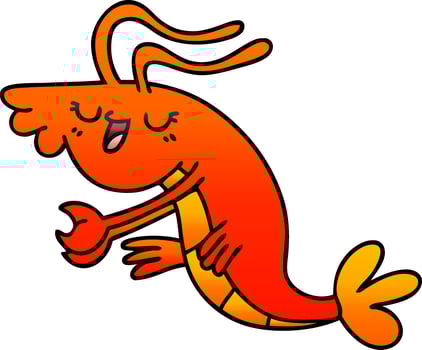 quirky gradient shaded cartoon happy shrimp vector