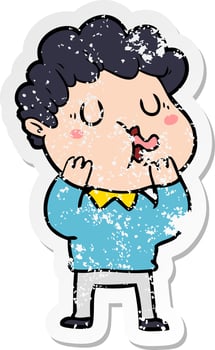 distressed sticker of a cartoon man singing vector