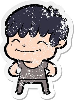 distressed sticker of a cartoon happy boy vector