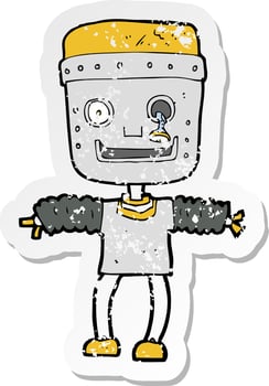 retro distressed sticker of a cartoon robot vector