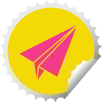 circular peeling sticker cartoon paper plane vector