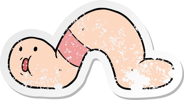 distressed sticker of a cartoon surprised worm vector