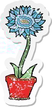 retro distressed sticker of a cartoon flower in pot vector