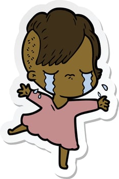 sticker of a cartoon crying girl vector