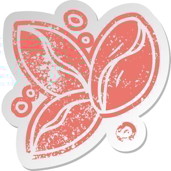 distressed old sticker of three coffee beans vector