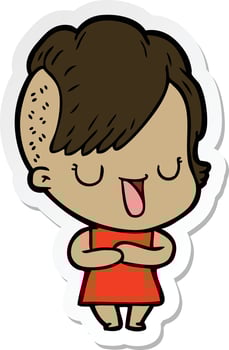 sticker of a cute cartoon girl with hipster haircut vector