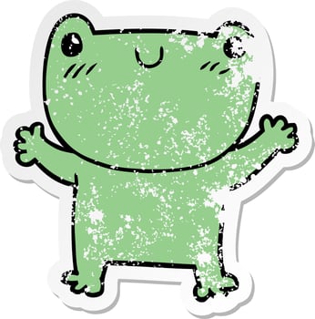 distressed sticker of a cartoon frog vector