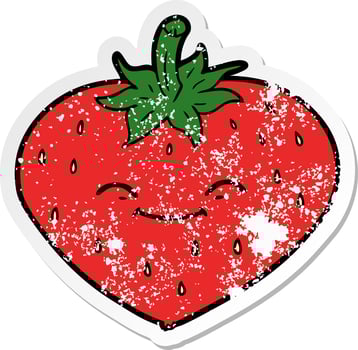 distressed sticker of a cartoon strawberry vector