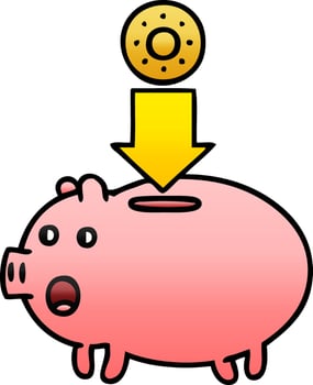gradient shaded cartoon piggy bank vector