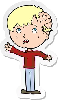 sticker of a cartoon boy with growth on head vector