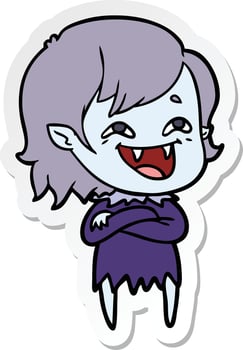 sticker of a cartoon laughing vampire girl vector