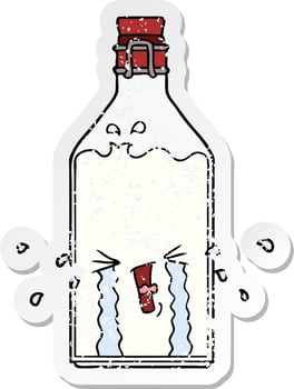 distressed sticker of a cartoon old bottle vector