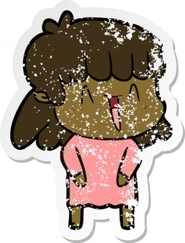 distressed sticker of a cartoon woman vector