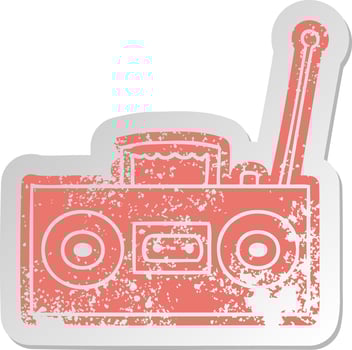 distressed old sticker of a retro cassette player vector