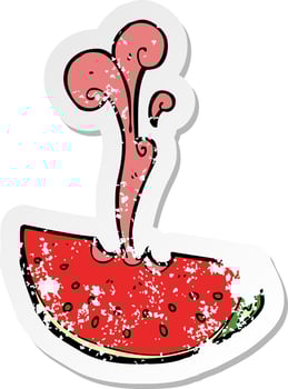 retro distressed sticker of a cartoon squirting watermelon vector