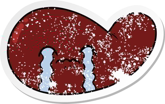distressed sticker of a cartoon gall bladder crying vector
