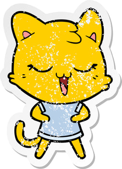 distressed sticker of a happy cartoon cat vector
